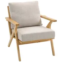 HOMCOM Fotoliu de salon, fotoliu scandinav din stofă cu aspect de in, perne căptușite și picioare din lemn de hevea, 76x87x88cm, bej | Aosom Romania