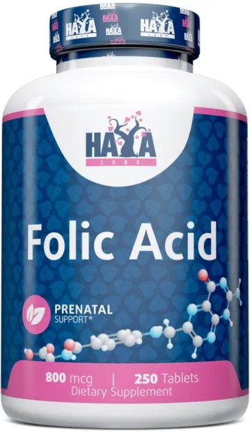 Folic Acid, 800 mcg, 250 tablete, Haya Labs