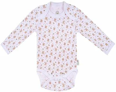 Body cu mânecă lungă Bio Baby - Bumbac organic, 80 cm, 12 luni, cu imprimeu bej