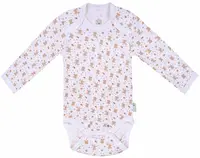 Body cu mânecă lungă Bio Baby - Bumbac organic, 80 cm, 12 luni, cu imprimeu bej