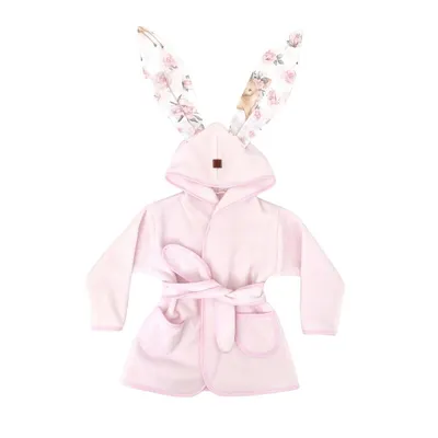 Halat de baie, MimiNu, Cu urechi, 2 - 5 ani, Moale, Cu buzunare, Cu cordon, Din bumbac si thermo fleece, Materiale certificate Oeko Tex Standard 100, Sweet Deer Pink