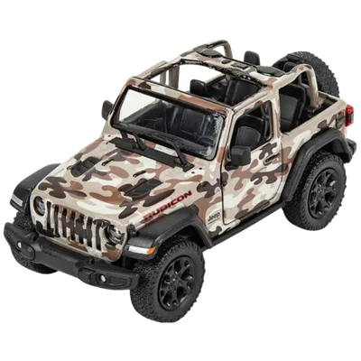 Masinuta die-cast Jeep Wrangler 2018, scara 1:34, cu functie pull-back, 12.5 cm lungime, fara capota, bej