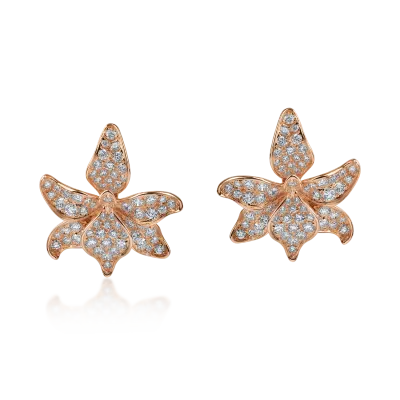 Cercei florali din aur roz cu diamante de 1.7ct