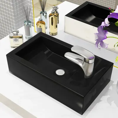 vidaXL Chiuvetă cu orificiu robinet, negru, 46x25,5x12, ceramică