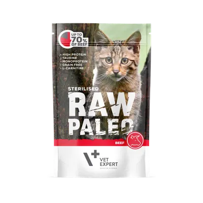 Hrana umeda pentru pisici, RAW PALEO CAT, STERILISED, carne de vita, 100 g