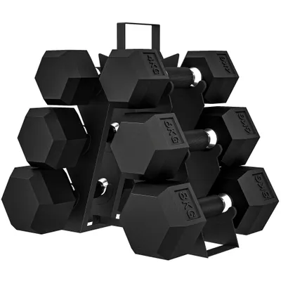 SPORTNOW Set de gantere 2x4kg 2x6kg 2x8kg cu suport, acoperire din cauciuc și mâner antiderapant pentru acasă și sală | Aosom Romania