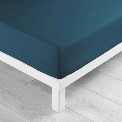 Cearceaf petrol din bumbac cu elastic 90x190 cm Lina – douceur d'intérieur