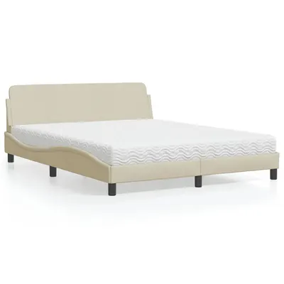 vidaXL Pat cu saltea, Dover, crem, 160x200 cm, material textil