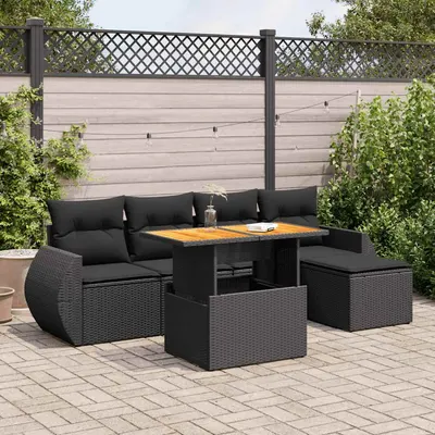 Gossi set mobilier de gradina cu perne, 6 piese, negru, poliratan