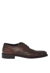 Pantofi de piele cu garnituri impletite - Maro