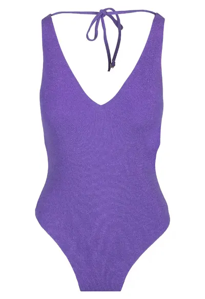 Costum de baie intreg cu aspect stralucitor - Violet
