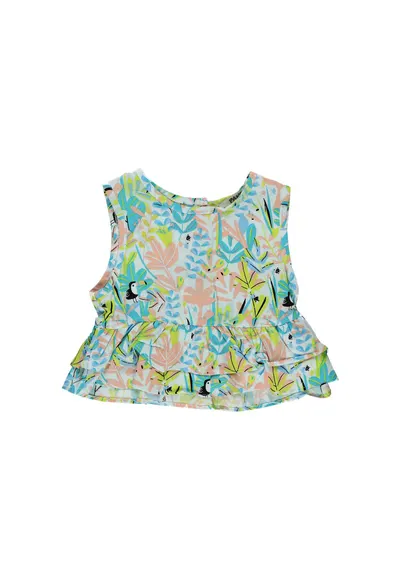 Top cu volan in talie - Jungle - Mint - cu imprimeu floral - pentru fetite - Verde menta