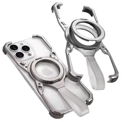 Husa Bumper metalic, Spider Protection, MagSafe, iPhone 16 Pro, Inel rotativ si maner, Argintiu Engros