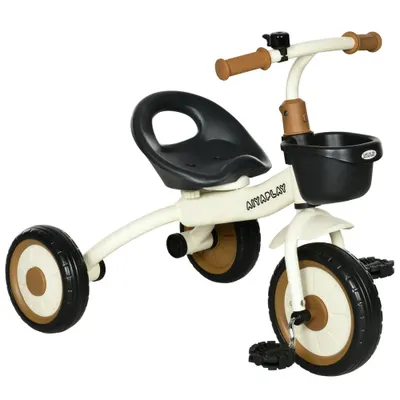 Tricicleta pentru Copii de 2-5 ani, Tricicleta pentru Copii cu Scaun Reglabil, Cos, Clopotel, Alb 70,5x50x58cm AIYAPLAY | Aosom RO