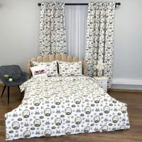 Set Lenjerie Pat Dublu 4 Piese + 2 Draperii 150x235cm din Bumbac Ranforsat – Confort si Eleganta, Fabricat in Romania, Alb, Galben, Iepurasi