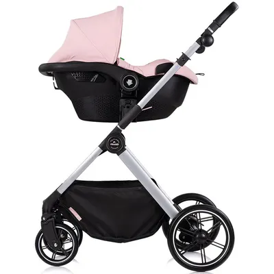 Carucior 3 in 1 pentru copii Chipolino Pearl Powder Pink, transformabil, reversibil, roti cu suspensii, geanta pentru infasat, greutate admisa 22 kg