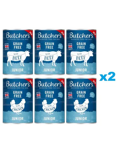 BUTCHER'S Original Junior Mix arome hrana catelusi 12x400g bucati de vita si pui in aspic