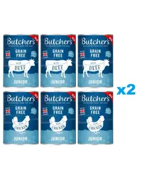 BUTCHER'S Original Junior Mix arome hrana catelusi 12x400g bucati de vita si pui in aspic