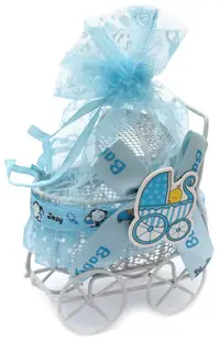 Cărucior metalic pentru copii Em Art - cu decorațiune, 9 x 7 x 5 cm, albastru
