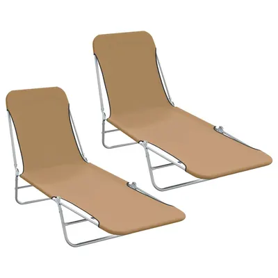 vidaXL Șezlonguri de plajă pliabile, 2 buc., gri taupe, oțel & textil