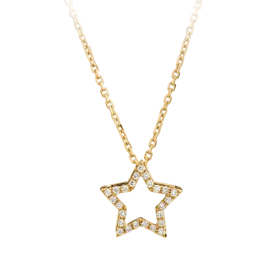 Lant cu pandantiv steluta din aur galben cu diamante de 0.094ct
