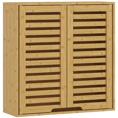 HOMCOM Dulap de Baie cu Raft Intern Reglabil și Uși Tip Lamă, din Bambus, 60x20x60 cm, Culoare Lemn | Aosom Romania