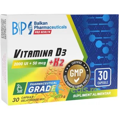 Vitamina D3 2000UI + K2 50mcg 30cps moi