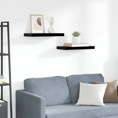 vidaXL Rafturi de perete, 2 buc., negru extralucios, 50x23,5x3,8 cm, MDF