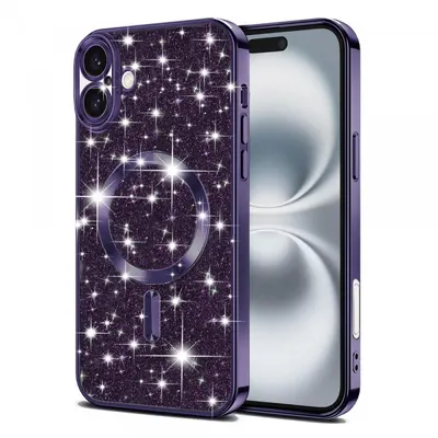 Husa MagSafe pentru Apple iPhone 16 Plus, Techsuit, Luxury Glitter, Mov Inchis