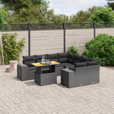 Gossi set mobilier de gradina cu perne, 9 piese, negru, poliratan