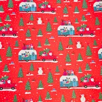 Hârtie mată pentru ambalat cadouri, decor de iarnă roșu cu Moș Crăciun și prietenii săi, renii , 200x70 cm