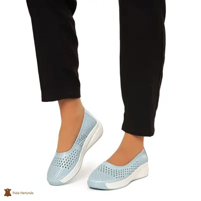 Balerini Dama Piele Naturala Slip-on CRL0076 ALBASTRU