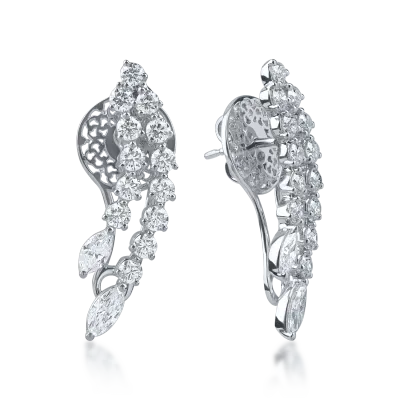 Cercei din aur alb cu diamante marquise si round microsetting de 2ct