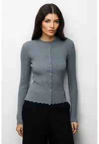 Cardigane - Femei - Cardigan tricotat reiat cu nasturi Gri - S -