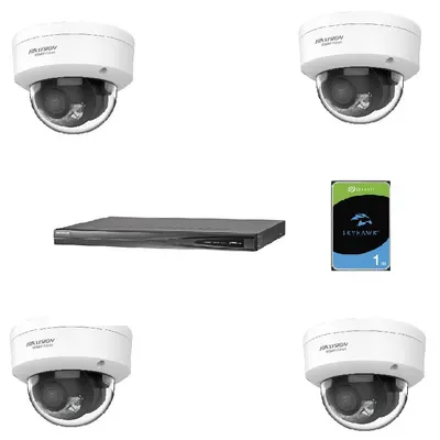 Kit 4 camere IP dome 4 megapixel, lumina 30m cu NVR 4 canale alimentare POE si HDD 1 TB
