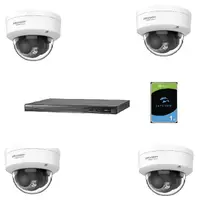 Kit 4 camere IP dome 4 megapixel, lumina 30m cu NVR 4 canale alimentare POE si HDD 1 TB