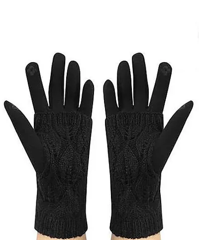Manusi de iarna ,2 in 1, functie Touchscreen , model tricotat, negre, universale