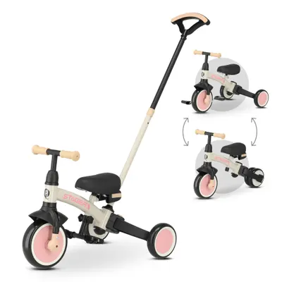 Tricicletă Qplay Stager cu Mâner pentru Împingere - Tricicletă 3 în 1 - Roz