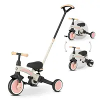 Tricicletă Qplay Stager cu Mâner pentru Împingere - Tricicletă 3 în 1 - Roz