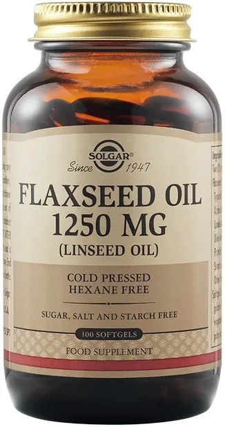 Flaxseed Oil, 1250 mg, 100 capsule moi, Solgar