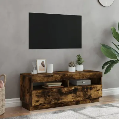 vidaXL Comodă TV cu lumini LED, stejar fumuriu, 100x35x40 cm