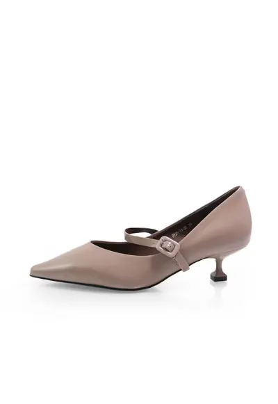 Pantofi Mary-Jane din piele lacuita cu toc kitten 261105 - Maro