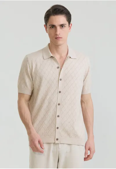 Tricou polo cu nasturi - Bej
