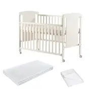 Pachet Patut din lemn bebe, 120x60 cm, Cu laterala culisanta, FreeON, Mia, Saltea 120x60x12 cm si protectie impermeabila
