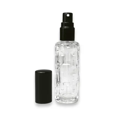 Sticluță transparentă reutilizabilă model liniar cu spray și capac negru 10 ml - Default Title