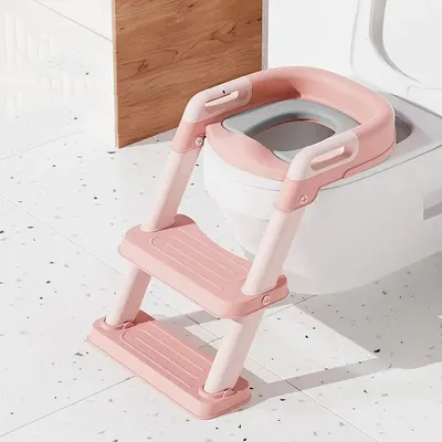 Reductor toaleta pentru copii, Little Mom Kids Steps Pink pliabil cu scara, inaltime reglabila in 2 pozitii, suprafata antiderapanda si colac moale