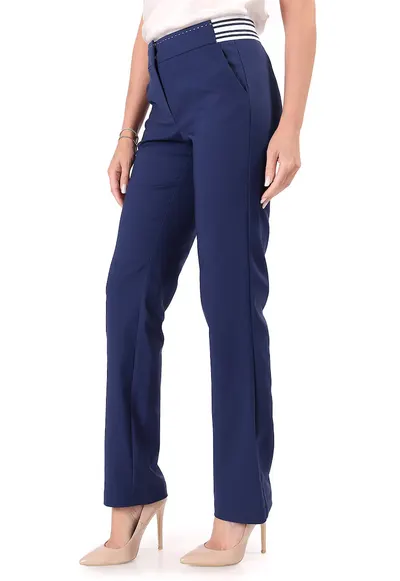 Pantaloni drepti din bumbac elastic cu aspect catifelat PPJ-PI4 - Bleumarin