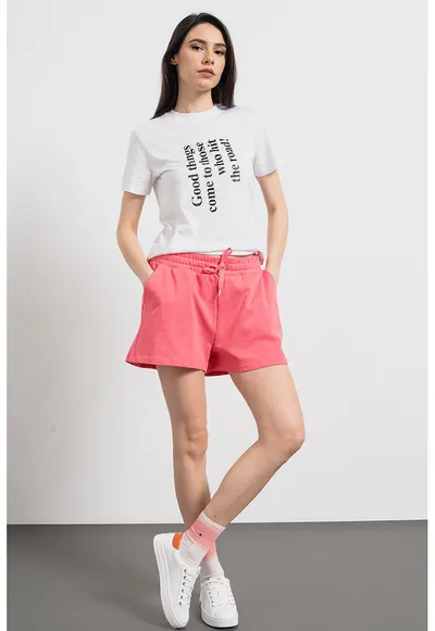 Tricou din bumbac cu imprimeu text - Alb/Negru