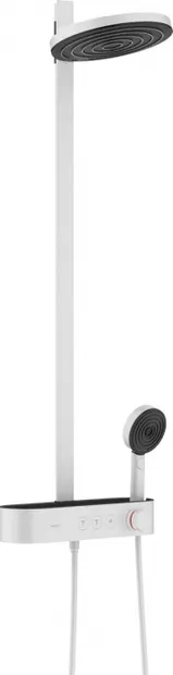 Set de dus cu baterie termostatata, palarie 26 cm, 3 jeturi, alb mat, Hansgrohe Pulsify S
