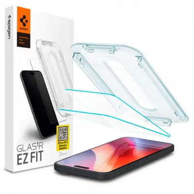 Folie de protectie Ecran Spigen GlastR EZ FIT pentru Apple iPhone 17 Pro Max / 16 Pro Max, Sticla Securizata, Full Glue, Set 2 bucati AGL07907
